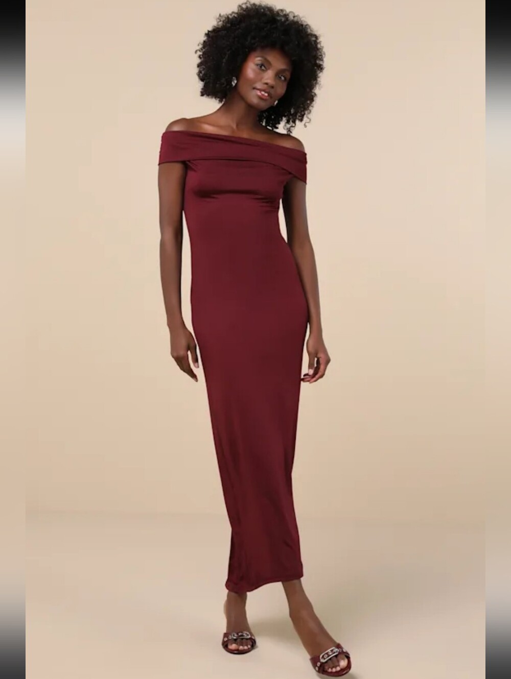 NIA The Brand Clara Oxblood Off-the-Shoulder Column Dress Size Small